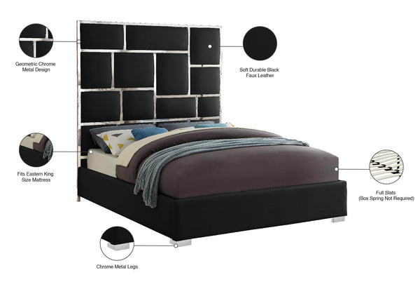 Milan Faux Leather / Metal / Foam Contemporary Black Faux Leather King Bed - 81.5" W x 84.5" D x 70" H