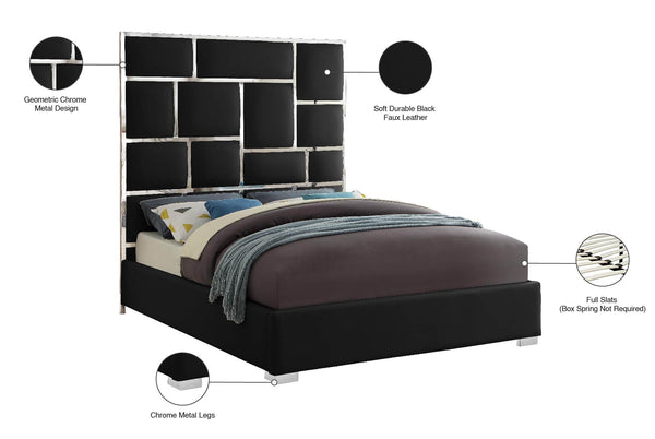 Milan Faux Leather / Metal / Foam Contemporary Black Faux Leather Queen Bed - 65.5" W x 84.5" D x 70" H