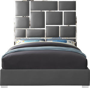 Milan Faux Leather / Metal / Foam Contemporary Grey Faux Leather King Bed - 81.5" W x 84.5" D x 70" H