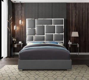 Milan Faux Leather / Metal / Foam Contemporary Grey Faux Leather King Bed - 81.5" W x 84.5" D x 70" H