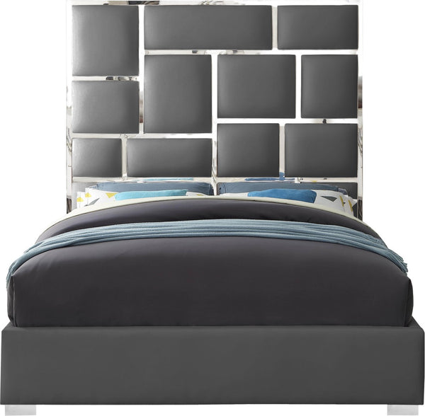 Milan Faux Leather / Metal / Foam Contemporary Grey Faux Leather Queen Bed - 65.5" W x 84.5" D x 70" H