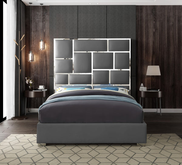 Milan Faux Leather / Metal / Foam Contemporary Grey Faux Leather Queen Bed - 65.5" W x 84.5" D x 70" H