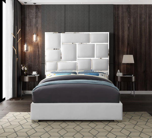 Milan Faux Leather / Metal / Foam Contemporary White Faux Leather King Bed - 81.5" W x 84.5" D x 70" H