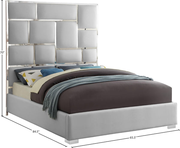 Milan Faux Leather / Metal / Foam Contemporary White Faux Leather Queen Bed - 65.5" W x 84.5" D x 70" H