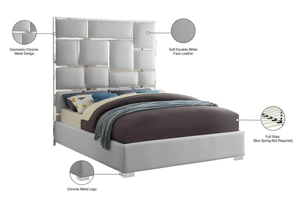 Milan Faux Leather / Metal / Foam Contemporary White Faux Leather Queen Bed - 65.5" W x 84.5" D x 70" H