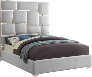 Milan Faux Leather / Metal / Foam Contemporary White Faux Leather Queen Bed - 65.5" W x 84.5" D x 70" H