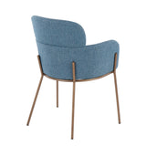 Milan Contemporary Chair in Antique Brass Metal and Blue Noise Fabric by LumiSource - Set of 2
