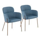 Milan Contemporary Chair in Antique Brass Metal and Blue Noise Fabric by LumiSource - Set of 2