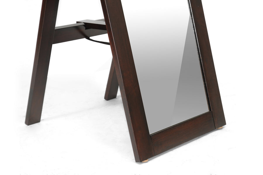 Baxton Studio Lund Dark Brown Wood Modern Mirror with Built-In Stand