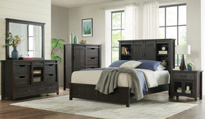 Vilo Home Modern Western  5pc Brown Solid Wood Cal King Size Bed with Built in Shelf Space VH1720-CK VH1720-CK