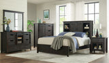 Modern Western  5pc Brown Solid Wood King Size Bed with Built in Shelf Space
