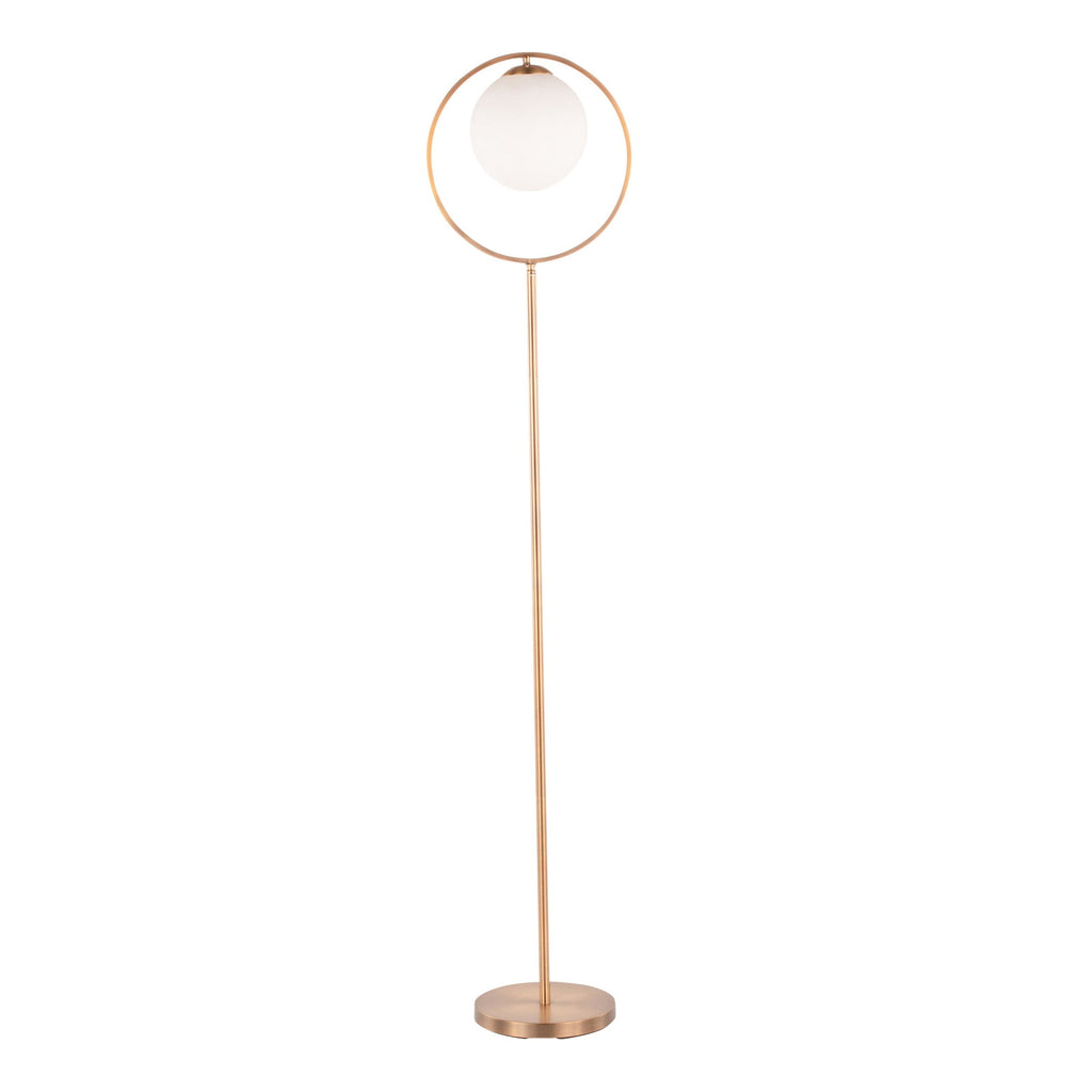 Moon Contemporary Floor Lamp in Gold Metal and Frosted Glass by LumiSource