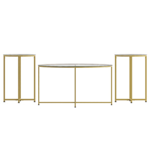 English Elm EE2202 Contemporary 3 Piece Living Room Coffee Table Set Clear/Brushed Gold EEV-15478