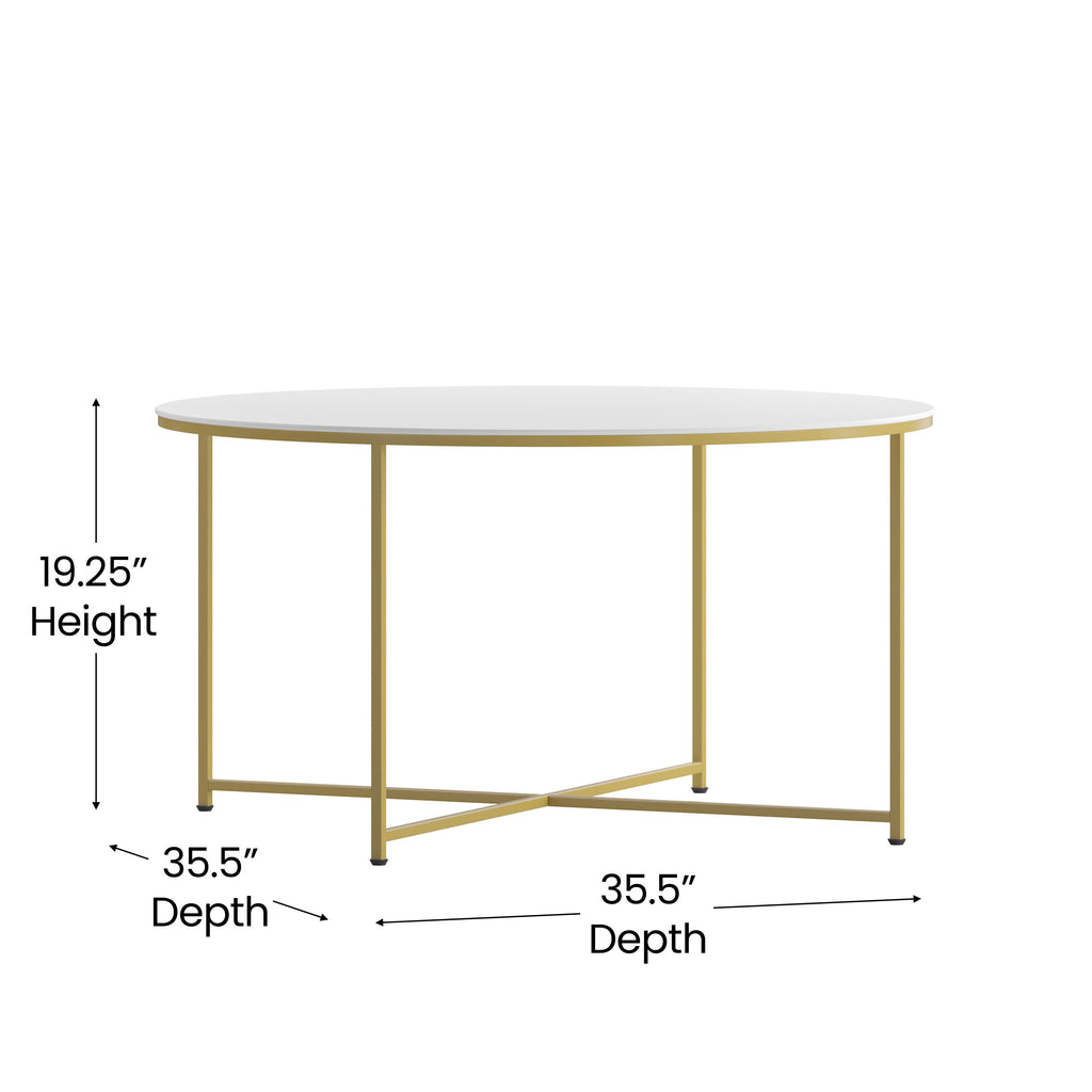 English Elm EE2203 Contemporary 3 Piece Living Room Coffee Table Set White/Brushed Gold EEV-15480