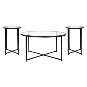 English Elm EE2202 Contemporary Living Room Coffee Table Clear/Matte Black EEV-15479