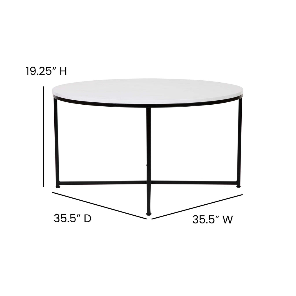 English Elm EE2203 Contemporary Living Room Coffee Table White Marble/Matte Black EEV-15482