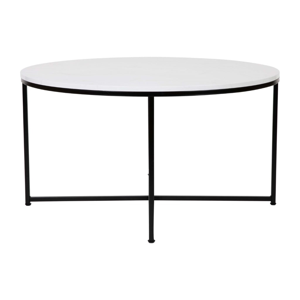 English Elm EE2203 Contemporary Living Room Coffee Table White Marble/Matte Black EEV-15482