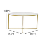 English Elm EE2203 Contemporary Living Room Coffee Table White Marble/Brushed Gold EEV-15483