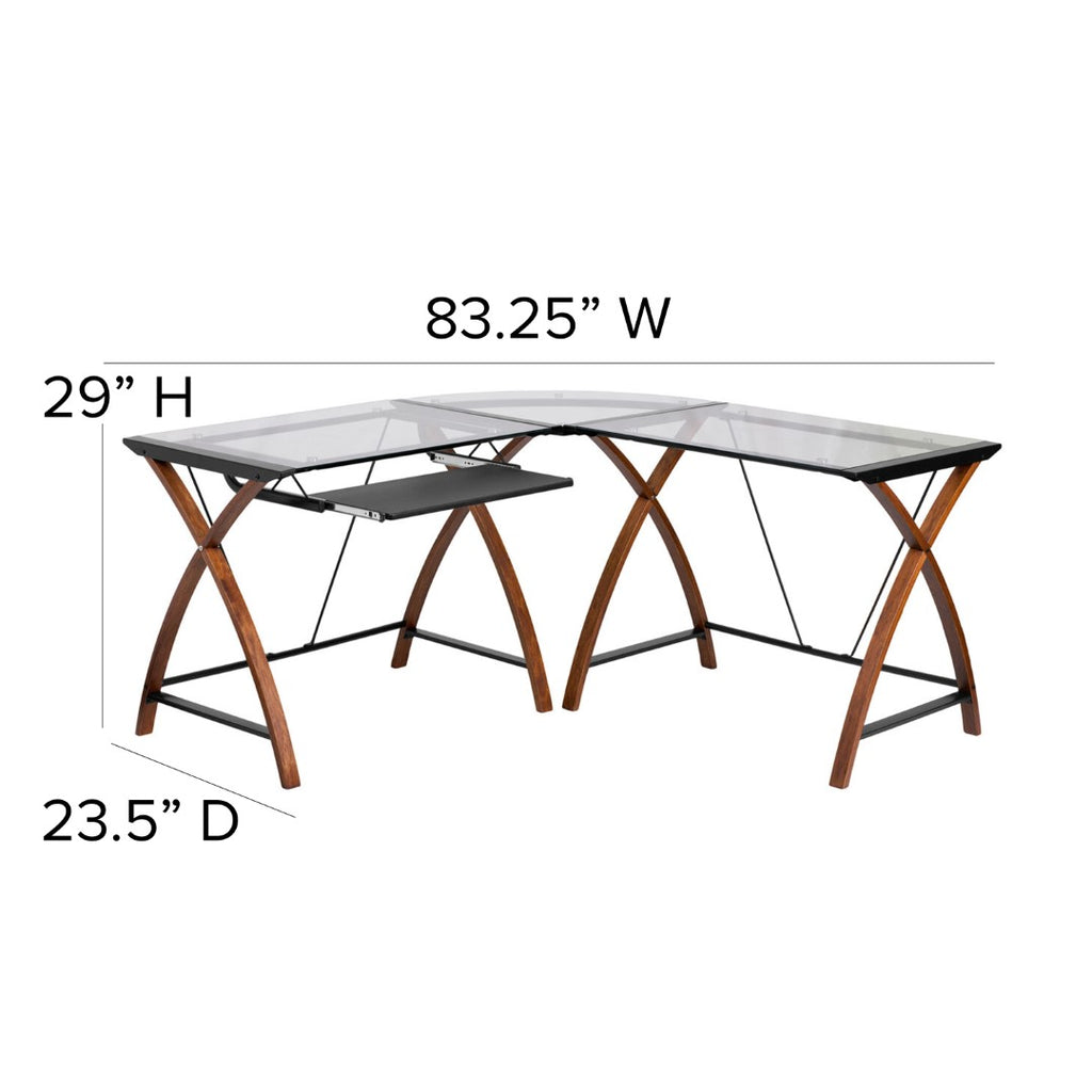English Elm EE2276 Contemporary L-Shape Computer Desk Clear/Cherry EEV-15589