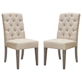 Set of Two Napa Tufted Dining Side Chairs in Sand Linen Fabric with Wood Legs in Grey Oak Finish