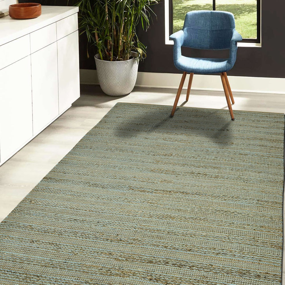 AMER Rugs Naturals NAT-5 Flat-Weave Striped Farmhouse Area Rug Aqua 8' x 10'