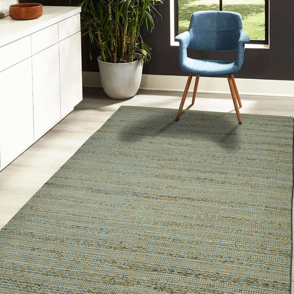 AMER Rugs Naturals NAT-5 Flat-Weave Striped Farmhouse Area Rug Aqua 8' x 10'