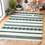 Natura 851 Hand Woven 100% Wool Pile Bohemian Rug Ivory / Green 100% Wool Pile NAT851Y-5