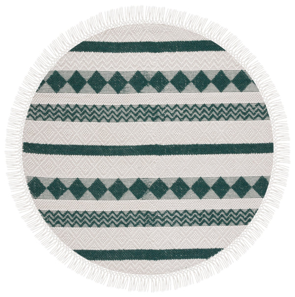 Natura 851 Hand Woven 100% Wool Pile Bohemian Rug Ivory / Green 100% Wool Pile NAT851Y-6R