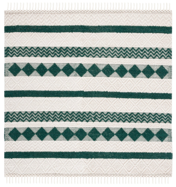 Natura 851 Hand Woven 100% Wool Pile Bohemian Rug Ivory / Green 100% Wool Pile NAT851Y-6SQ