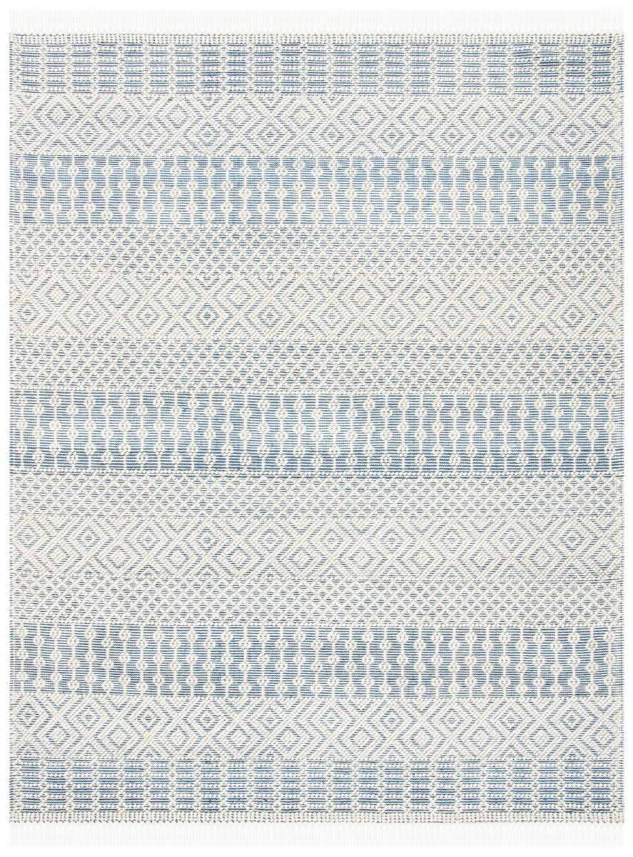 Natura 852 Bohemian Hand Loomed Wool Pile Rug Ivory / Blue