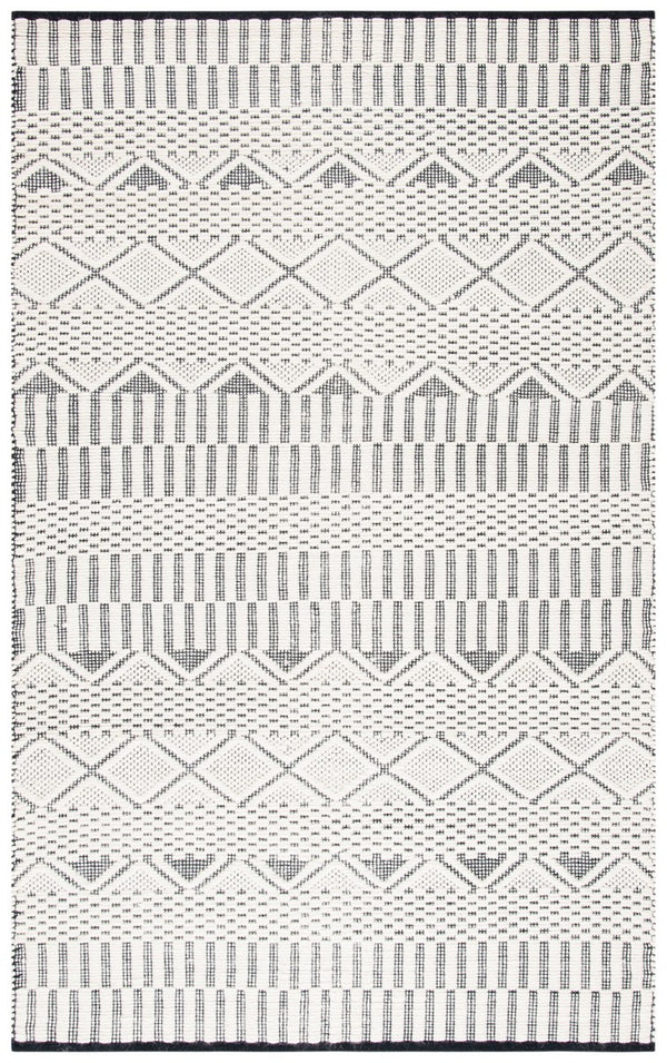 Natura 853 Bohemian Hand Woven 100% Wool Pile Rug Ivory / Black