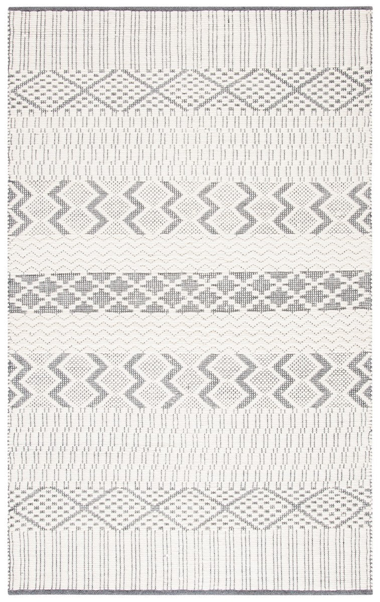 Natura 855 Bohemian Hand Woven 100% Wool Pile Rug Ivory / Grey