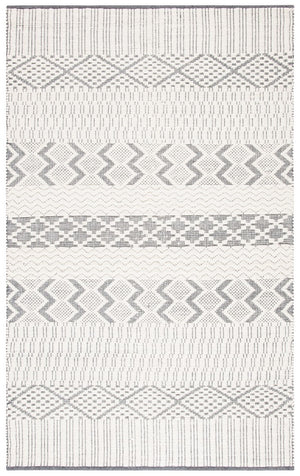 Natura 855 Bohemian Hand Woven 100% Wool Pile Rug Ivory / Grey