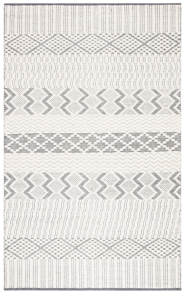 Natura 855 Bohemian Hand Woven 100% Wool Pile Rug Ivory / Grey