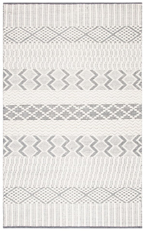 Natura 855 Bohemian Hand Woven 100% Wool Pile Rug Ivory / Grey