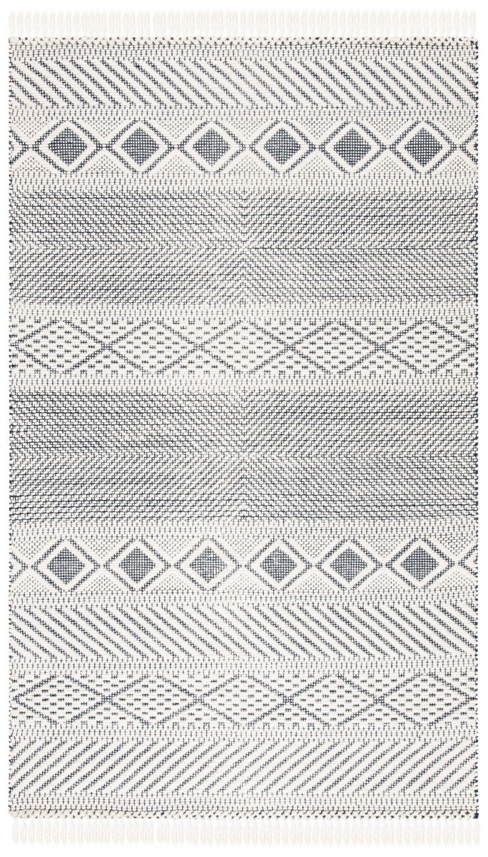 Natura 856 Bohemian Hand Woven 100% Wool Pile Rug Ivory / Navy