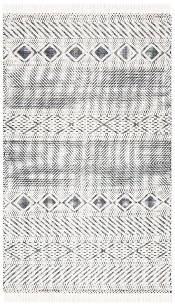 Natura 856 Bohemian Hand Woven 100% Wool Pile Rug Ivory / Navy