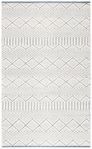 Natura 857 Bohemian Hand Woven 100% Wool Pile Rug Ivory / Blue