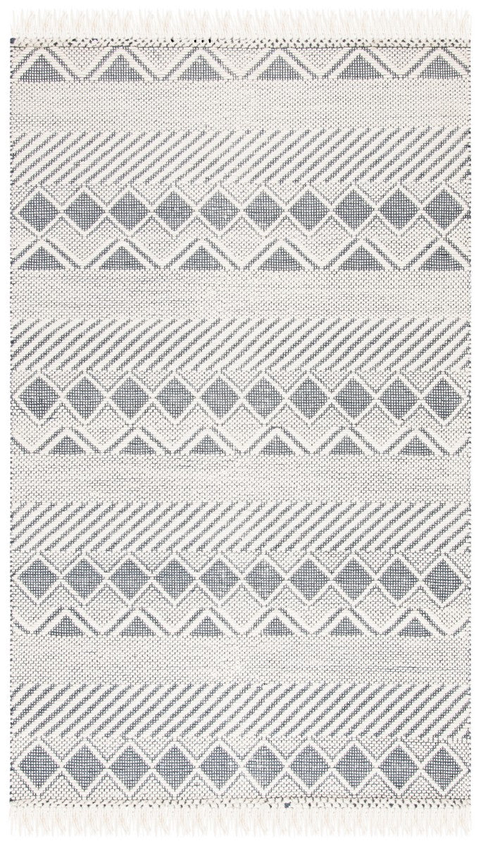 Natura 858 Bohemian Hand Woven 100% Wool Pile Rug Ivory / Charcoal
