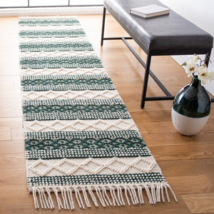 Natura 859 Hand Woven 100% Wool Pile Bohemian Rug Ivory / Green 100% Wool Pile NAT859Y-29