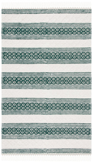 Natura 859 Hand Woven 100% Wool Pile Bohemian Rug Ivory / Green 100% Wool Pile NAT859Y-5