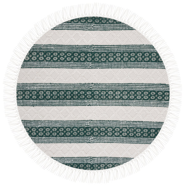 Natura 859 Hand Woven 100% Wool Pile Bohemian Rug Ivory / Green 100% Wool Pile NAT859Y-6R