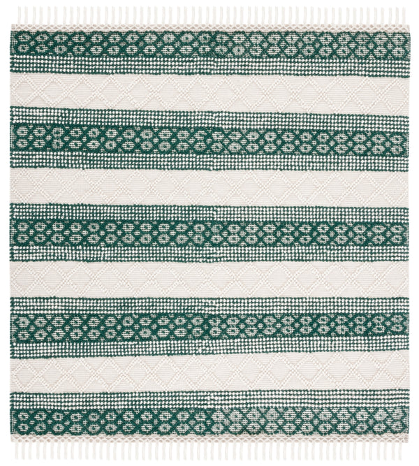 Natura 859 Hand Woven 100% Wool Pile Bohemian Rug Ivory / Green 100% Wool Pile NAT859Y-6SQ