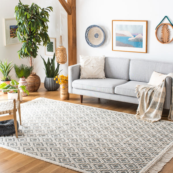 Natura 860 Hand Woven 100% Wool Pile Bohemian Rug Ivory / Black 100% Wool Pile NAT860A-8