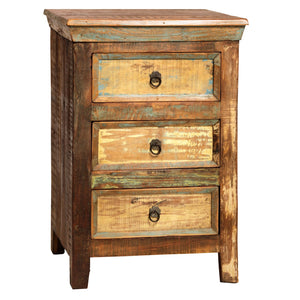 Dovetail Journee Distressed Painted Reclaimed Hardwood 3-Drawer Storage Night Stand NE17