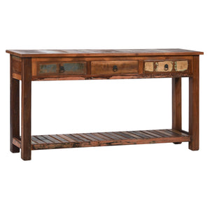 Dovetail Journee 58" Distressed Painted Reclaimed Hardwood 3-Drawer Storage Console Table NE437