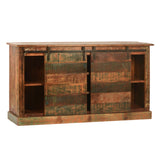 Dovetail Journee 65" Distressed Painted Reclaimed Hardwood Sliding Door Sideboard NE610