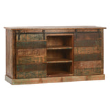 Dovetail Journee 65" Distressed Painted Reclaimed Hardwood Sliding Door Sideboard NE610