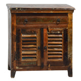 Journee Distressed Painted Reclaimed Hardwood Storage Side Table with Shudder Front Doors