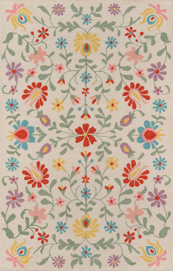 Momeni Newport NP-20 Hand Tufted Casual Floral Indoor Area Rug Ivory 9' x 12' NEWPONP-20IVY90C0